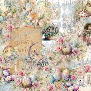 32 pg COLLEZIONE PASQUA Bellissime pagine di sfondo a tema digitale floreale coniglietto diario delle vacanze carte di giornale spazzatura stampabile rosa