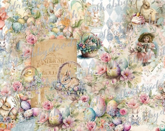32 Pg OSTER KOLLEKTION Schöne Hintergrund Seiten Themed Digital Floral Bunny Urlaub Journaling Karten Junk Journal Printable Pink