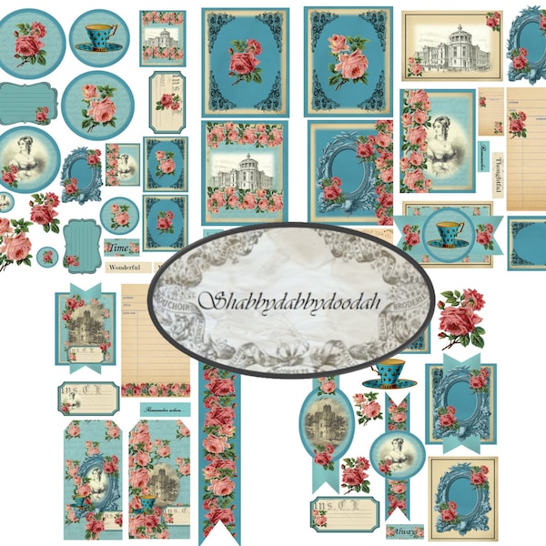 50pc MOONLIT MEMOIRS Ephemera Vintage Garden Roses Themed Postcards Envelopes Tickets Tags Journaling Junk Journal Printable Card Making