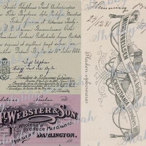 Peut inclure: Une carte postale vintage avec une illustration en noir et blanc d'une banni&egrave;re avec le texte "Frellsen Fotografisk Atelier Christiania Gr&aelig;ndsen 10" et le texte "Pladen opbevares." La carte postale comprend &eacute;galement une note manuscrite avec la date "24/12 81".
