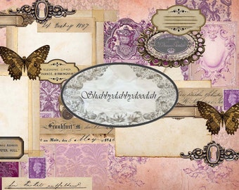 4 page x Collage THE MAUVE  + Journal Cards Background Pages  Vintage Paper Junk Journal Printable Collage - Journals Card Digi