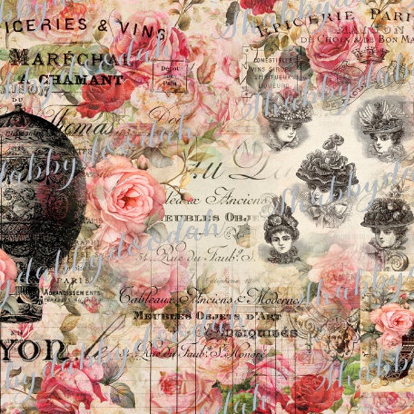 35 Pg PARIS COLLECTION Vintage French Eiffel Tower Themed Digital Print Background Pages Journaing Cards Junk Journal Printable Pink