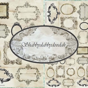 Conjunto de 2 pg QUADROS FANCY 2 cortes exigentes com tema vintage vitoriano Conjunto de enfeites emoldurados Digital Printable Cameo ephemera Frames Ephemera