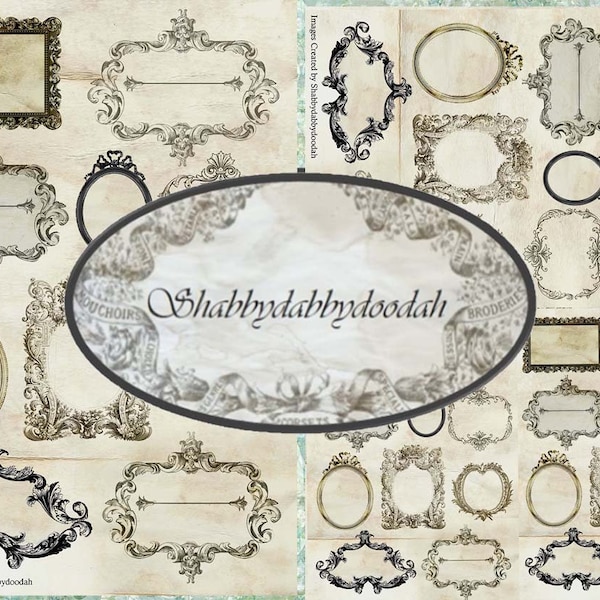 2 pg FANCY FRAMES Set 2 Victorian Vintage Themed Fussy Cuts Set of Framed Embellishment Digital Printable Cameo ephemera Frames Ephemera