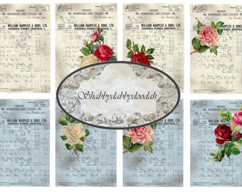 5 Pg Vintage Invoice & Paperwork Journaling Cards Junk Journal Printable - Card Making Ephemera fun Labels Tags Complete Set