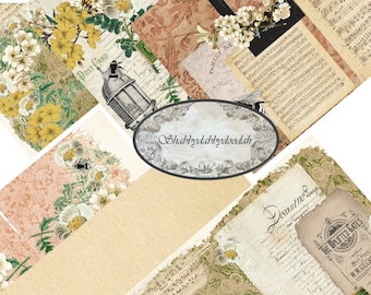 May include: A digital collage sheet with a vintage aesthetic featuring floral patterns, musical notes, and a bee motif. The sheet includes the text "Post Card" and "Shabblydadlydoodah".