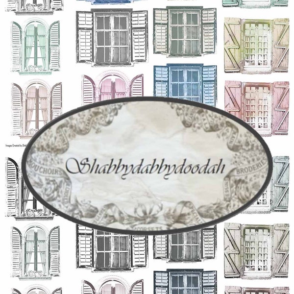 SHABBY SHUTTERS WINDOWS Set 7 Page Shabby Chic Windows - Ephemera Vintage Junk Journal Themed Digital Printable ephemera Tickets Ephemera