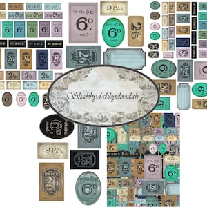 Ephemera Extras Set 3 Preise & ZAHL Tabs - Ephemera Vintage Junk Journal Themen Digital druckbare Ephemera Sprüche Tickets Ephemera