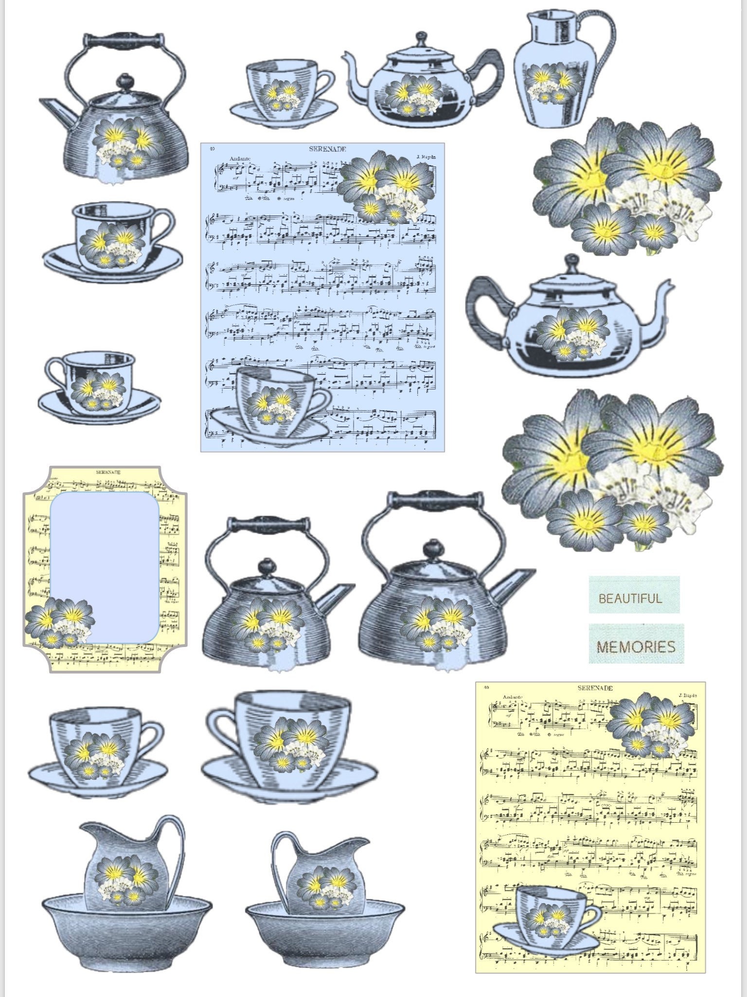 3 PAGE Vintage TEA Themed DIGITAL Die Cut Set of Journalling Cards ...
