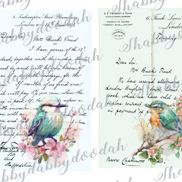 11 Pg Genuine VINTAGE BIRD Letters & Envelopes Journaling Cards Junk Journal Printable - Journals Scrapbooks Mini Albums Card Making