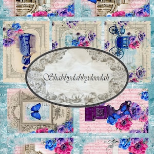 7 Pg AMARINTHINE LOVELINESS Vintage Lady Carriage Temático Cortes exigentes Cartões de diário para impressão - Conjunto completo de etiquetas efêmeras