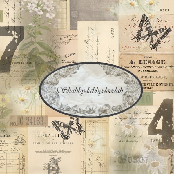 10 pg RAMBLERS NOTES papillons vintage/Nature Digital Print Background Pages Journaling Cards Junk Journal imprimable Card Making