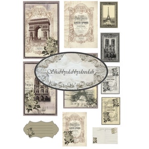 43pc PARIS GALLERY Ephemera Vintage Parisian French Themed Postcards Envelopes Tickets Tags Journaling Junk Journal Printable Card Making