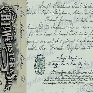 Peut inclure: Une carte postale vintage avec une lettre manuscrite &agrave; l'encre noire. La lettre est adress&eacute;e &agrave; "Mr. Coleman" et sign&eacute;e "Joseph Telephone Tant Archibishop, Sant. Fitei, Bogota." La carte postale comprend &eacute;galement un timbre avec un blason et le texte "Ministerio de Relaciones Exteriores Bogota, 18 de Julio de 1888 - Num: 49."
