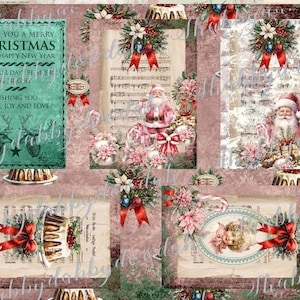 MERRY & BRIGHT CHRISTMAS 18 Pg Ephemera  Junk Journal Kit  Vintage Images - Scrapbooks Notebooks digital Cards Albums
