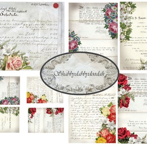 VICTORIAN VINTAGE conjunto de temática floral Cartas y papeles de tarjetas de diario tarjetas de notas papeleo efímero Cartas manuscritas 1800