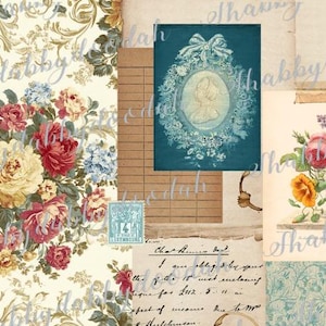 From the VAULT 4th Edition COLLECTION Background Pages Themed Digital Print VINTAGE Photos Journaing Cards Junk Journal Printable Blue