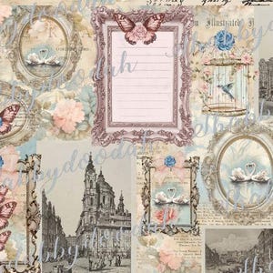 25 páginas de papéis com tema vintage SWAN LAKE e fundo de impressão digital floral, cartões de registro para impressão de lixo