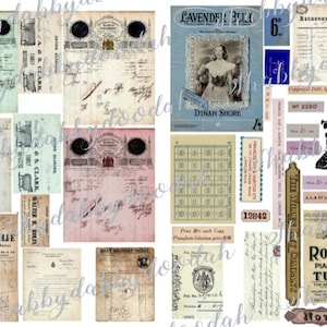 4 PÁGINA Vintage Temático Fussy Cuts 2ª Edição Conjunto de cartões notecards efêmera papelada Ingressos Efêmera