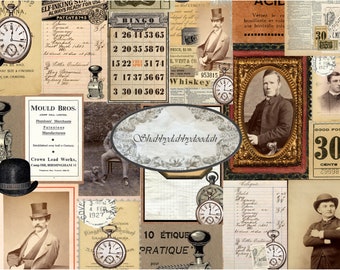Marvellous Men 22-stronicowy Junk Journal Zestaw do druku Bilety Obrazy vintage - kompletny zestaw Albumy Podróżne notesy cyfrowe Karty Albumy