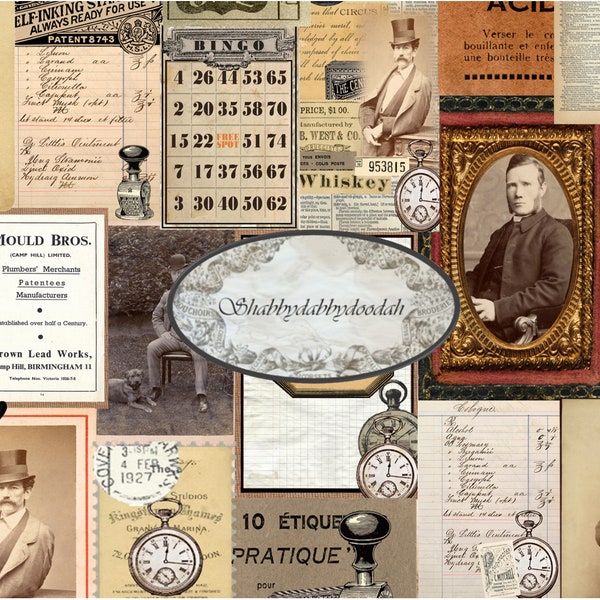 Marvelous Men 22 pagine Junk Journal stampabile Kit Biglietti Immagini vintage - Kit completo Scrapbooks Viaggiatori Notebook Carte digitali Album