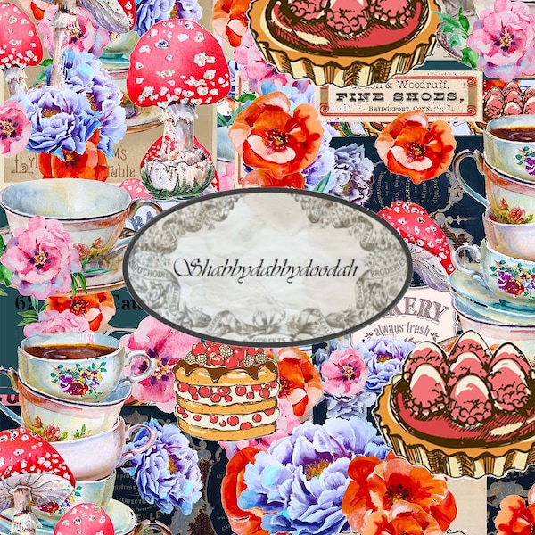 6 Pg Vintage GLUE BOOK Favourites Set 6 + Collage Sheet DIGITAL Fussy Cuts Shoes Butterflies Strawberry Boots Journal Cards ephemera flower