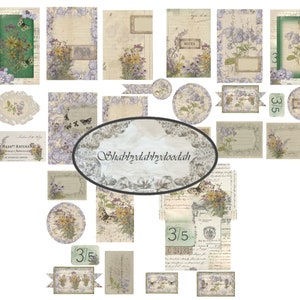 5 Pg LAVENDER VALLEY Conjunto de coisas efêmeras vintage Flores Envelopes Etiquetas de ingressos Cartões de registro no diário Junk Journal Imprimível Diários Fazendo cartões