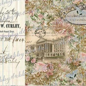 K&ouml;nnte beinhalten: Eine Vintage-Postkarte mit einem Geb&auml;ude mit S&auml;ulen und einem floralen Design. Die Postkarte hat einen Stempel mit dem Text "CARTE POSTALE" und der Text "Feby 25th 1899" ist auf der linken Seite des Bildes geschrieben.