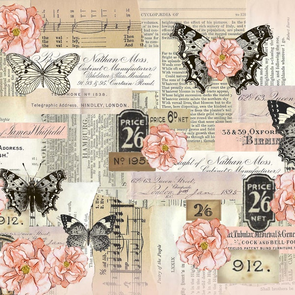 2 x Collage APRICOT DAYS Background Pages Floral Vintage Coloured Scrapbook Paper Junk Journal Printable Collage - Journals Card Digi