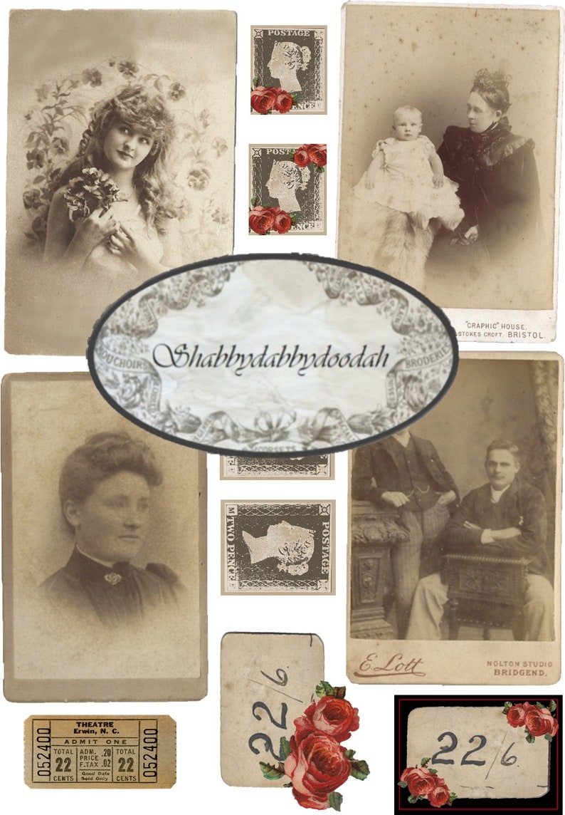 VICTORIAN PARLOUR 6 Pg Vintage Ephemera Set Delicate Pink Roses Tags Journaling Cards Junk Journal Printable Journals Card Making image 3