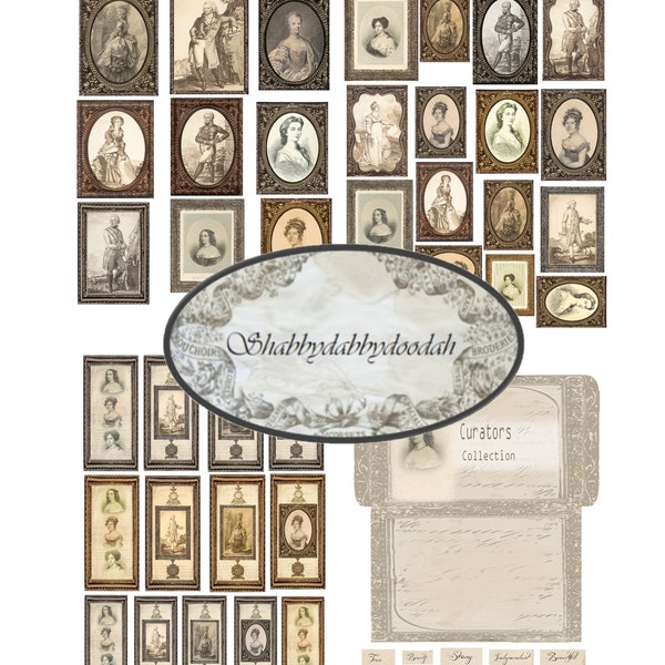 KURATOREN KOLLEKTION PORTRAITS - 4 Pg Inc Lagerung Datei Ordner Vintage Menschen Themen Journaling Karten Junk Journal Printable - Card Making