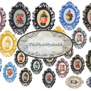 24 pc ROSE CAMEOS Cortes exigentes com tema vintage Conjunto de rosas emolduradas Enfeite Digital Imprimível Cameo Quadros Efêmeros Bilhetes Efêmeras
