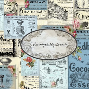 14 pg vintage vitoriano anúncios temáticos impressão digital páginas de fundo diário lixo cartão imprimível fazendo cartões comerciais florais