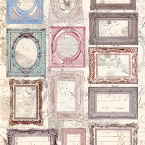 8 Page SHABBY CHIC FRAMES Toppers Ephemera Pages Vintage Themed Die Cuts Digital Printable ephemera Tickets Ephemera Junk Journal