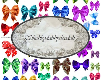 BRIGHT BOWS - 7 Page Shabby Chic Bows Ribbon - vintage Junk Journal Themed Digital Printable Tickets Ephemera