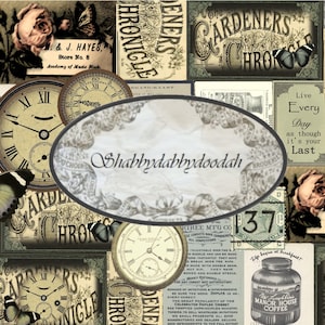 14 pg TIME REIZIGER Vintage thema collage digitale print achtergrondpagina's klokken groene journaling kaarten ongewenste dagboek afdrukbare kaart maken