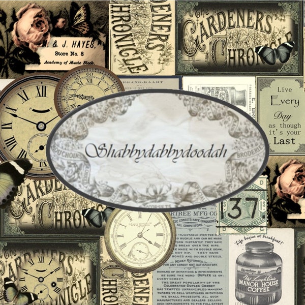 14 Seiten ZEITREISEN Vintage Themen Collage Digitaldruck Hintergrund Seiten Uhren Grün Journaling Karten Junk Journal Printable Card Making