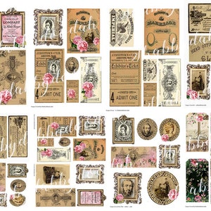 8 Pg The VINTAGE VICTORIAN Vintage Lady Floral Rosa TAGS Cortes exigentes Cartões de registro no diário Junk Journal para impressão - Conjunto completo de etiquetas efêmeras