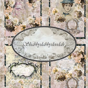 6 Pg MELROSE GARDEN Floral Themed Fussy Cuts Journaling Karten Junk Journal Printable - Card Making Ephemera Labels Tags Komplettes Set