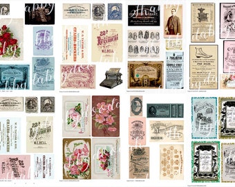 12 Pg VICTORIAN EPHEMERA PIECES Set 5 Vintage Ephemera  Stamps Postcards Tickets Tags Journaling Cards Junk Journal Printable Journals