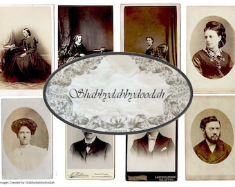 3 Pg Vintage PEOPLE SET 4 Photos Journal Cards Fussy Cuts Journaling Cards Junk Journal Printable - Card Making Ephemera Labels Complete Set