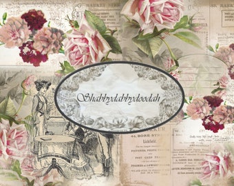 11 pg EDWARDIAN SUPPER Vintage Pink Green Floral Background Pages Roses Scrapbook Paper Junk Journal Printable - Journals Card Making Digi