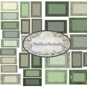 May include: A set of 30 vintage-style frames in various shades of green and gray. The frames are ornate and have a distressed look. The text "Shabbydabydoodah" is visible in the center of the image.