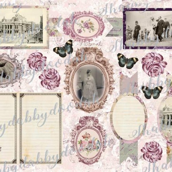 10 Pg MULBERRY GARDEN Rich Coloured Vintage Fussy Cuts Journaling Cards Junk Journal Printable Card Making Ephemera Labels Tags Complete Set