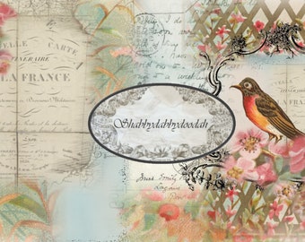 11 pg TRELLIS BIRDS Vintage Style Digital Print Background Pages Journaling Cards Junk Journal Printable  Card Making