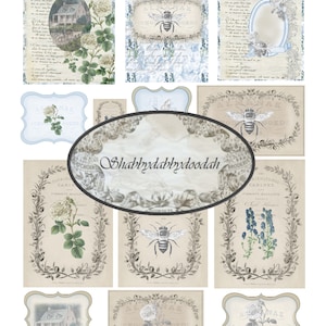TEARDROP VALLEY - 25 pg Junk Journal Printable Kit Imagens Vintage - Cadernos de Viajantes completos digitais Digi Floral Bees Nature Blue