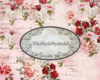 7 Seite x PINK POSIES + Journal Karten Hintergrundseiten Vintage Papier Junk Journal Printable Collage - Journals Card Digi