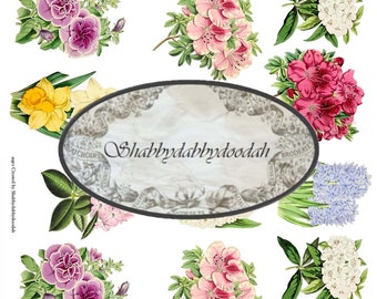 BEAUTIFUL BOTANICAL FLOWERS Set -  3 Page Florals - Vintage Junk Journal Themed Digital Printable ephemera Tickets Ephemera