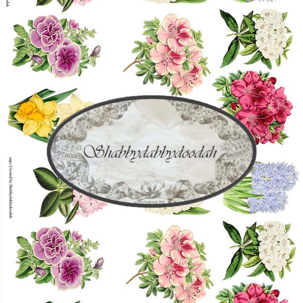 BEAUTIFUL BOTANICAL FLOWERS Set -  3 Page Florals - Vintage Junk Journal Themed Digital Printable ephemera Tickets Ephemera