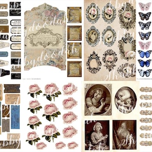 ESSENTIALS 54 pagina's Junk JOURNAL BASICS Set 2 Complete Kit Vintage Achtergrondpagina's Journal Kaarten Digitale Papers Tags Etiketten Frames Afdrukbaar